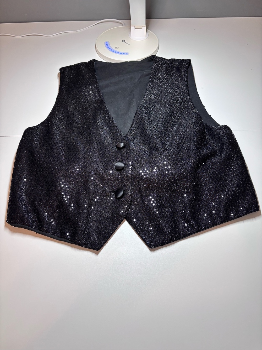 Black Sequin V-Neck Women's Vest